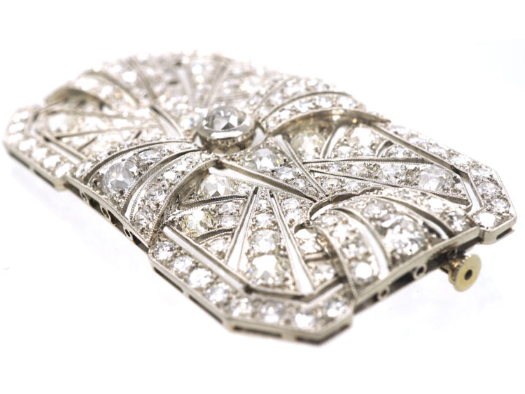 Large Art Deco Platinum & Diamond Rectangular Brooch