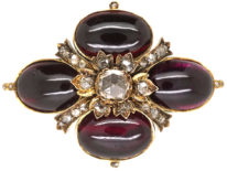 Victorian Cabochon Garnet & Rose Diamond Brooch