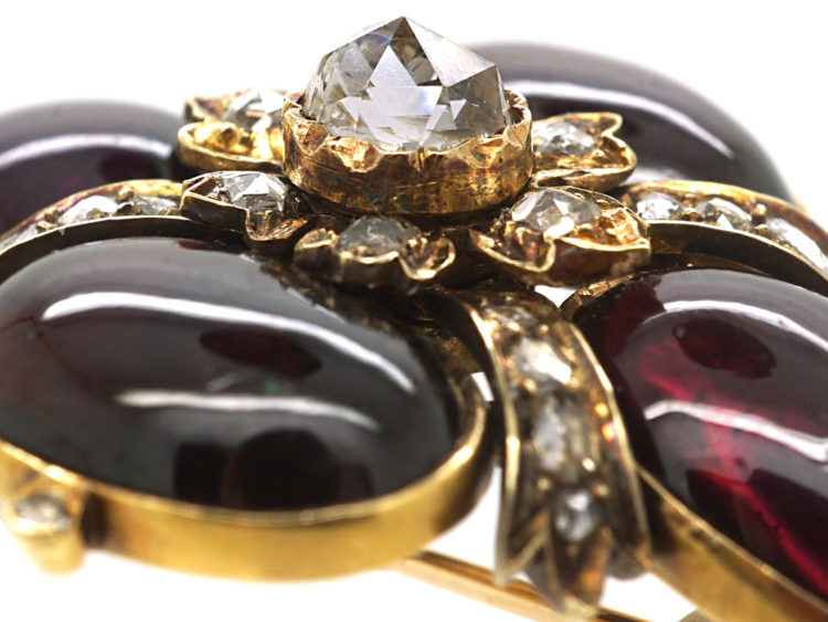 Victorian Cabochon Garnet & Rose Diamond Brooch