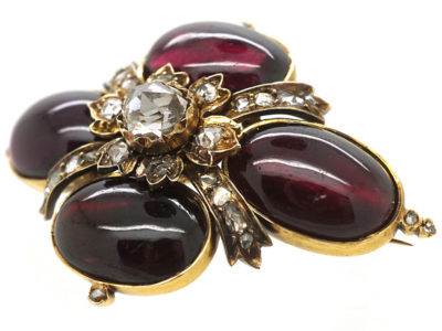 Victorian Cabochon Garnet & Rose Diamond Brooch