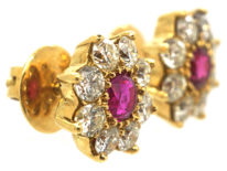 18ct Gold Ruby & Diamond Cluster Earrings