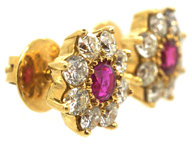 18ct Gold Ruby & Diamond Cluster Earrings