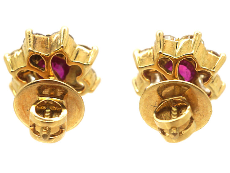18ct Gold Ruby & Diamond Cluster Earrings