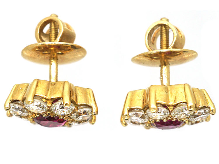 18ct Gold Ruby & Diamond Cluster Earrings