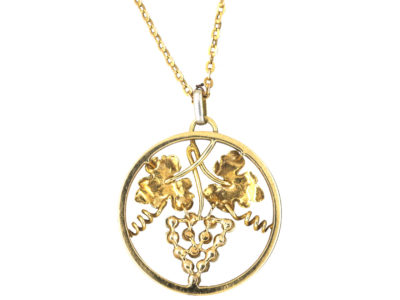 Edwardian 15ct Gold & Platinum Grapes Pendant on 15ct Gold Chain