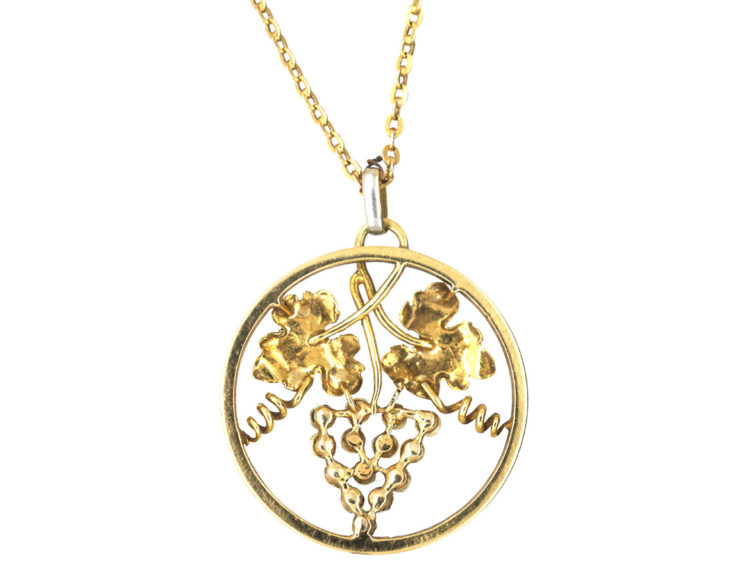 Edwardian 15ct Gold & Platinum Grapes Pendant on 15ct Gold Chain