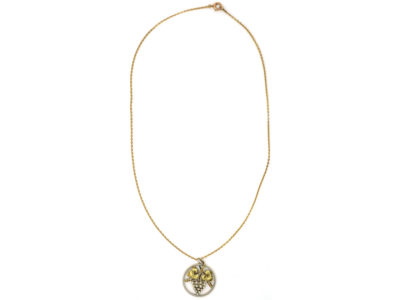 Edwardian 15ct Gold & Platinum Grapes Pendant on 15ct Gold Chain