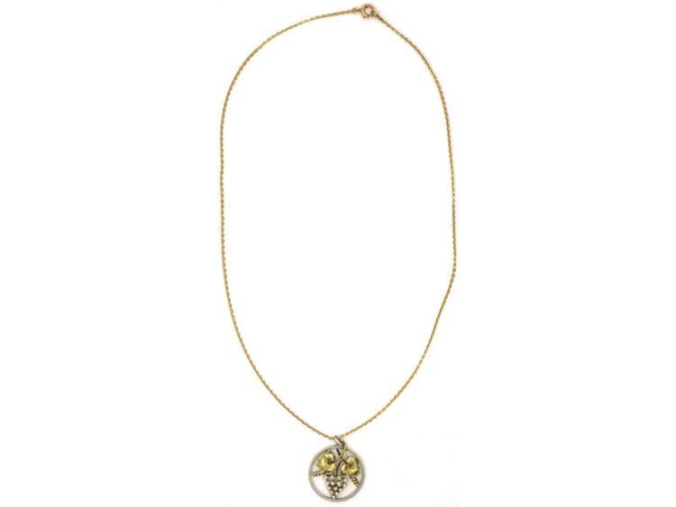 Edwardian 15ct Gold & Platinum Grapes Pendant on 15ct Gold Chain