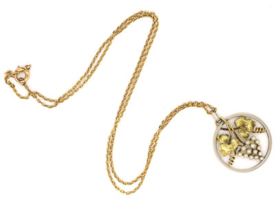 Edwardian 15ct Gold & Platinum Grapes Pendant on 15ct Gold Chain
