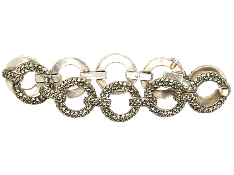 Art Deco Silver & Marcasite Circles Bracelet