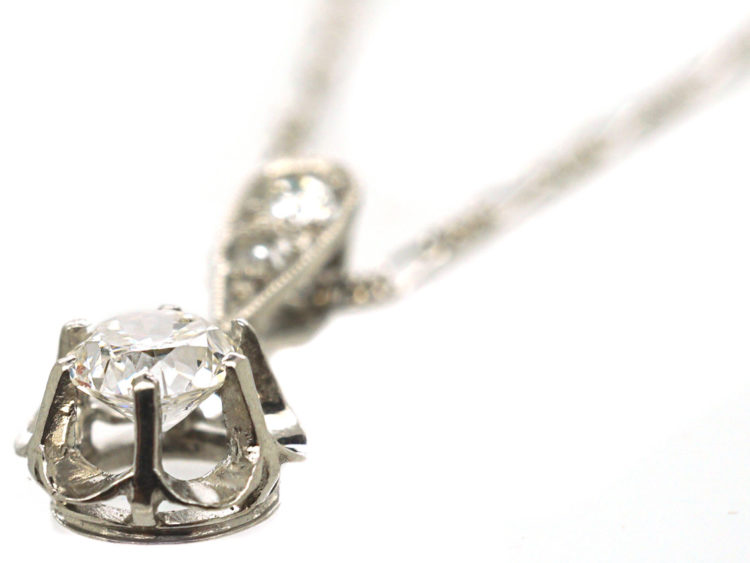 Art Deco Platinum & Diamond Pendant on Platinum Chain