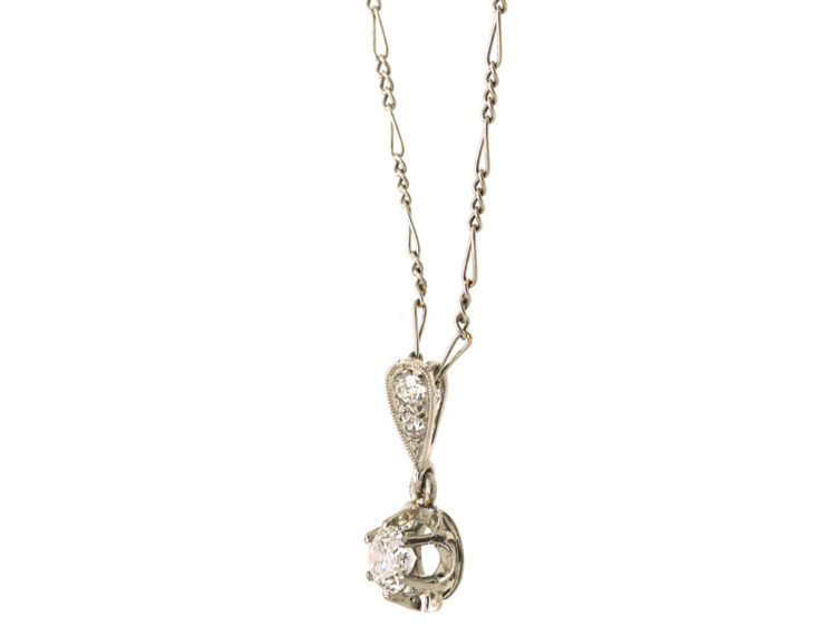 Art Deco Platinum & Diamond Pendant on Platinum Chain