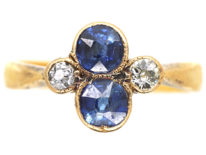 Edwardian 18ct Gold, Two Stone Sapphire & Diamond Ring