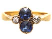 Edwardian 18ct Gold, Two Stone Sapphire & Diamond Ring
