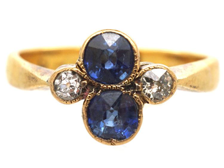 Edwardian 18ct Gold, Two Stone Sapphire & Diamond Ring