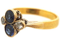 Edwardian 18ct Gold, Two Stone Sapphire & Diamond Ring