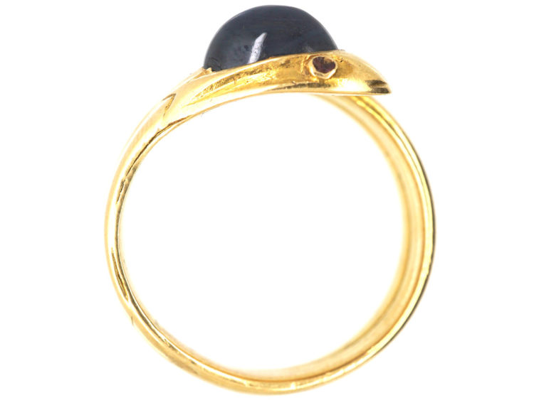 Victorian 18ct Gold Snake Ring set with a Cabochon Sapphire