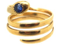 Victorian 18ct Gold Snake Ring set with a Sapphire
