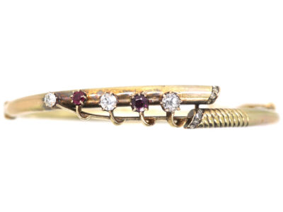 Edwardian 15ct Gold, Diamond & Ruby Lily of Valley Bangle