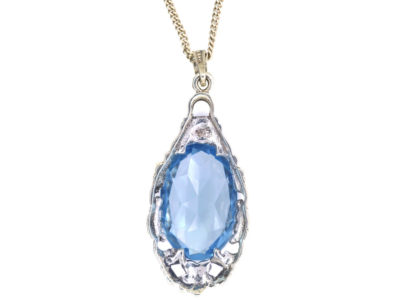 Art Deco Silver Synthetic Spinel Pendant on Silver Chain