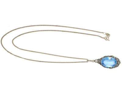 Art Deco Silver Synthetic Spinel Pendant on Silver Chain