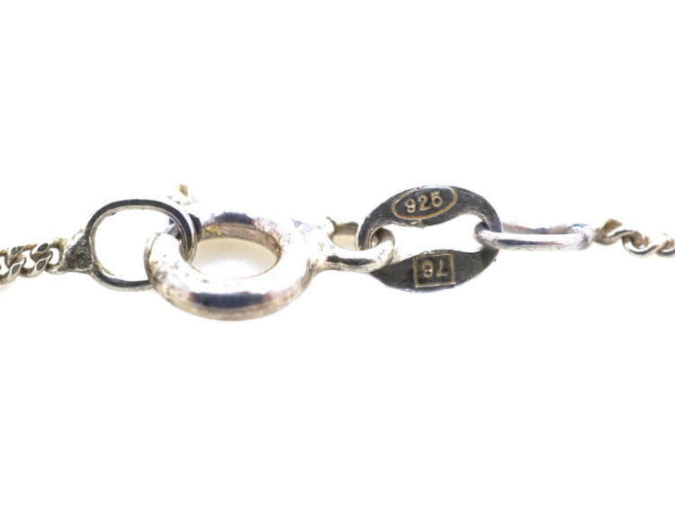 Art Deco Silver Synthetic Spinel Pendant on Silver Chain