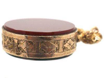 Victorian 9ct Gold Double Sided Seal with Lion on Top & Engraved Detail
