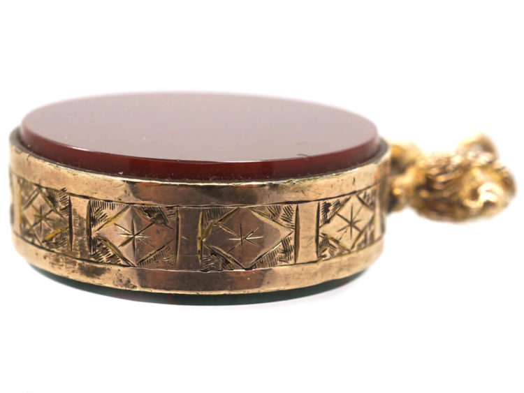 Victorian 9ct Gold Double Sided Seal with Lion on Top & Engraved Detail