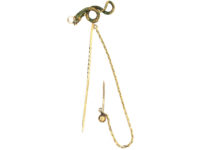 Georgian 18ct Gold & Green Enamel Snake Tie Pin with Natural Pearl Drop