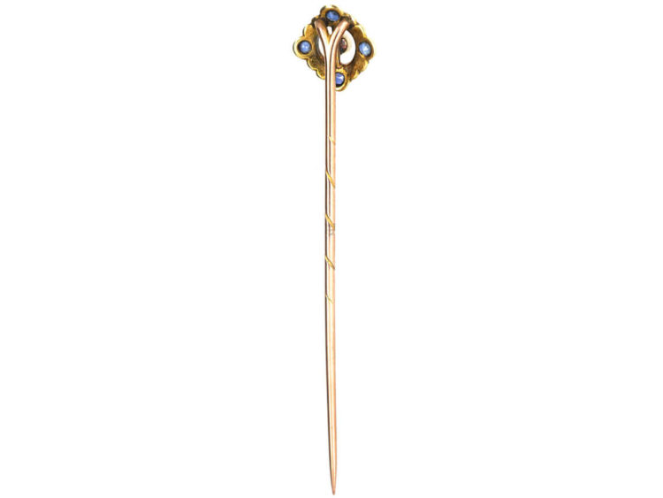 Edwardian Sapphire & Natural Split Pearl Tie Pin