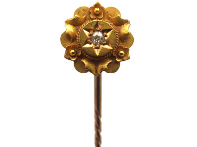Victorian 15ct Gold & Rose Diamond Round Tie Pin