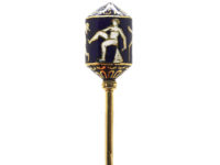 Edwardian 18ct Gold & Blue & White Enamel Tie Pin with Circus Figures