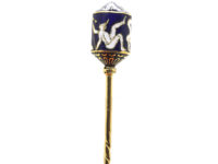 Edwardian 18ct Gold & Blue & White Enamel Tie Pin with Circus Figures