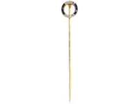 French Art Deco 18ct Gold & Platinum, Sapphire & Rose Diamond Finishing Post Tie Pin