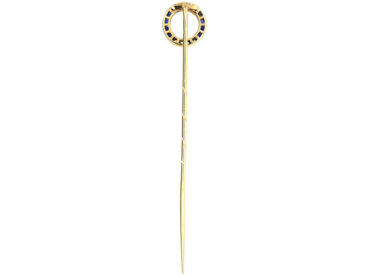 French Art Deco 18ct Gold & Platinum, Sapphire & Rose Diamond Finishing Post Tie Pin