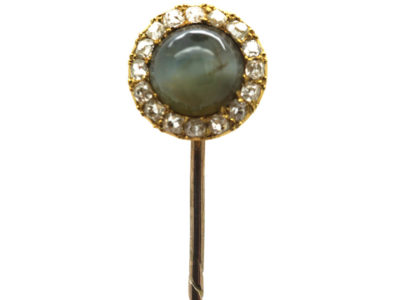 Edwardian 15ct Gold, Cats Eye Chrysoberyl & Diamond Tie Pin Edwardian 15ct Gold, Cats Eye Chrysoberyl & Diamond Tie Pin