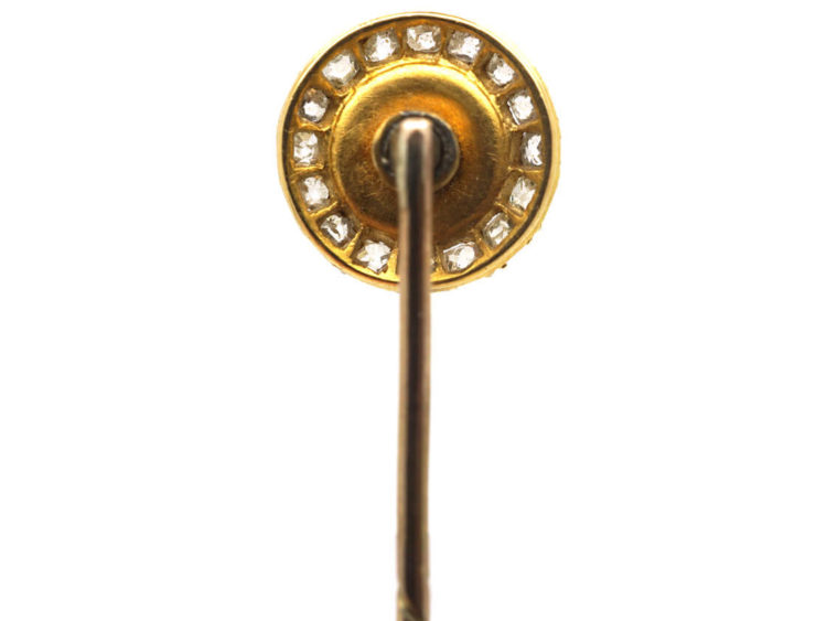 Edwardian 15ct Gold, Cats Eye Chrysoberyl & Diamond Tie Pin