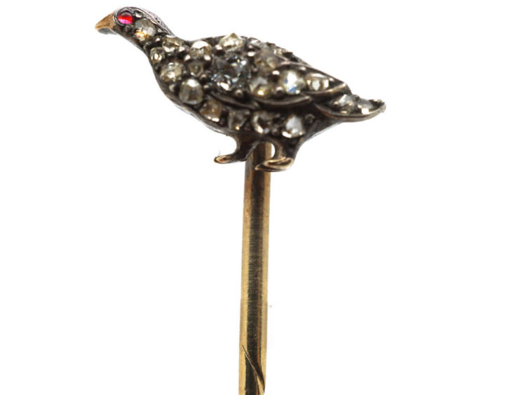Edwardian Diamond Set Grouse Tie Pin