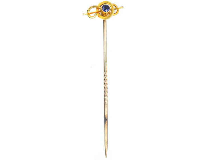 Edwardian 15ct Gold Bar & Circle Tie Pin set with a Sapphire