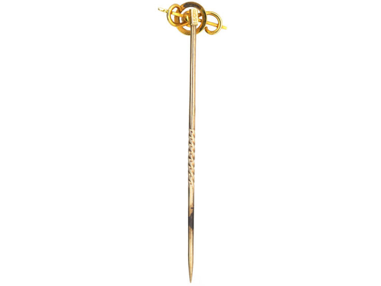 Edwardian 15ct Gold Bar & Circle Tie Pin set with a Sapphire