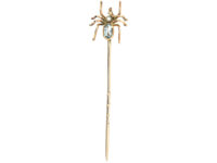 Edwardian Gold Spider Tie Pin set with an Aquamarine & Natural Pearl