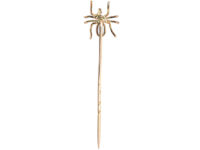 Edwardian Gold Spider Tie Pin set with an Aquamarine & Natural Pearl