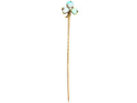 Edwardian 15ct Gold , Opal & Pearl Shamrock Tie Pin