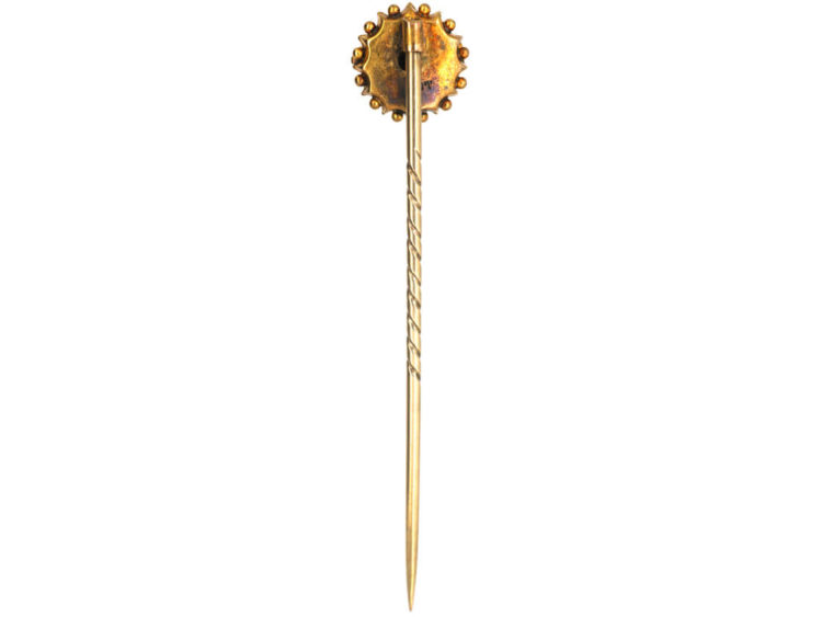 Victorian 15ct Gold Heart & Flowers Tie Pin set with a Rose Diamond