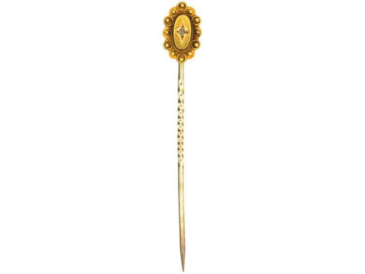 Victorian 15ct Gold Oval Tie Pin set with a Rose Diamond