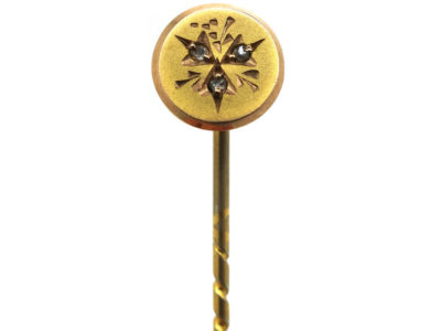 Victorian Round Tie Pin set with Three Rose Diamonds