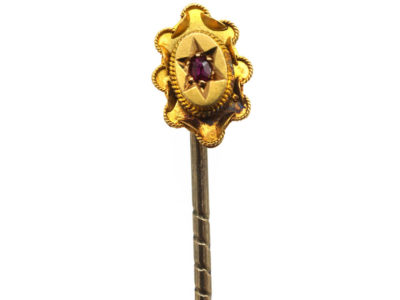 Victorian 15ct Gold Oval Tie Pin set with a Ruby