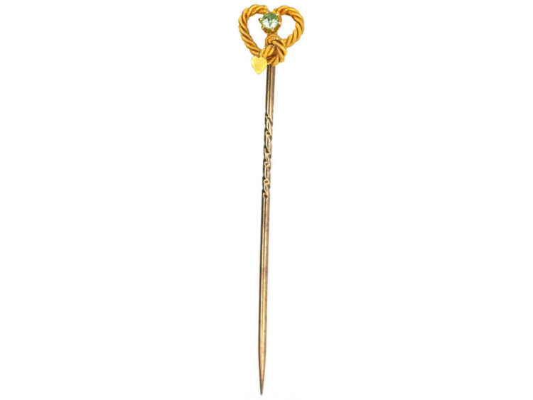 Edwardian 15ct Gold & Peridot Heart Shaped Tie Pin