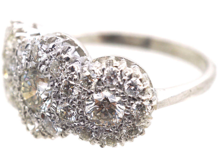 18ct White Gold Triple Cluster Diamond Ring