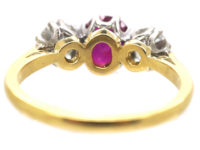 18ct Gold, Three Stone Diamond & Ruby Ring
